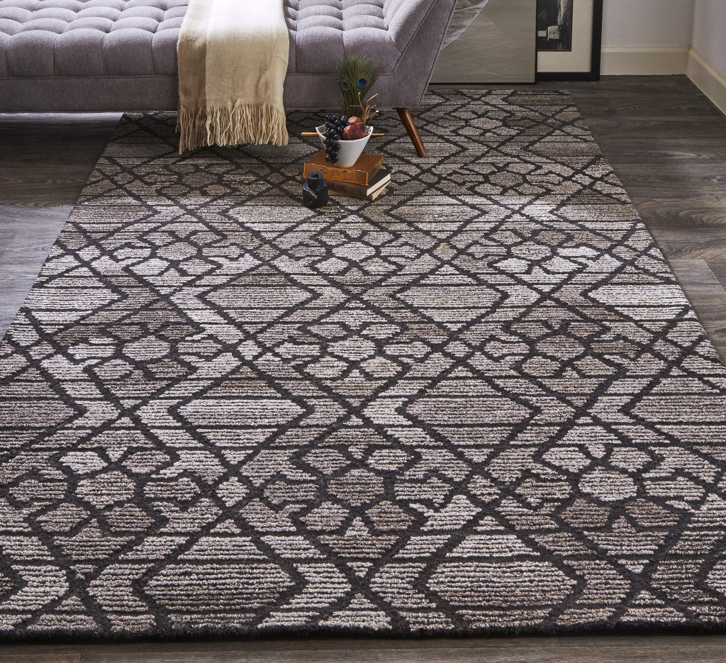 9 x 12 Black & Taupe Wool Paisley Hand Tufted Rug
