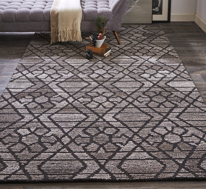 9 x 12 Black & Taupe Wool Paisley Hand Tufted Rug