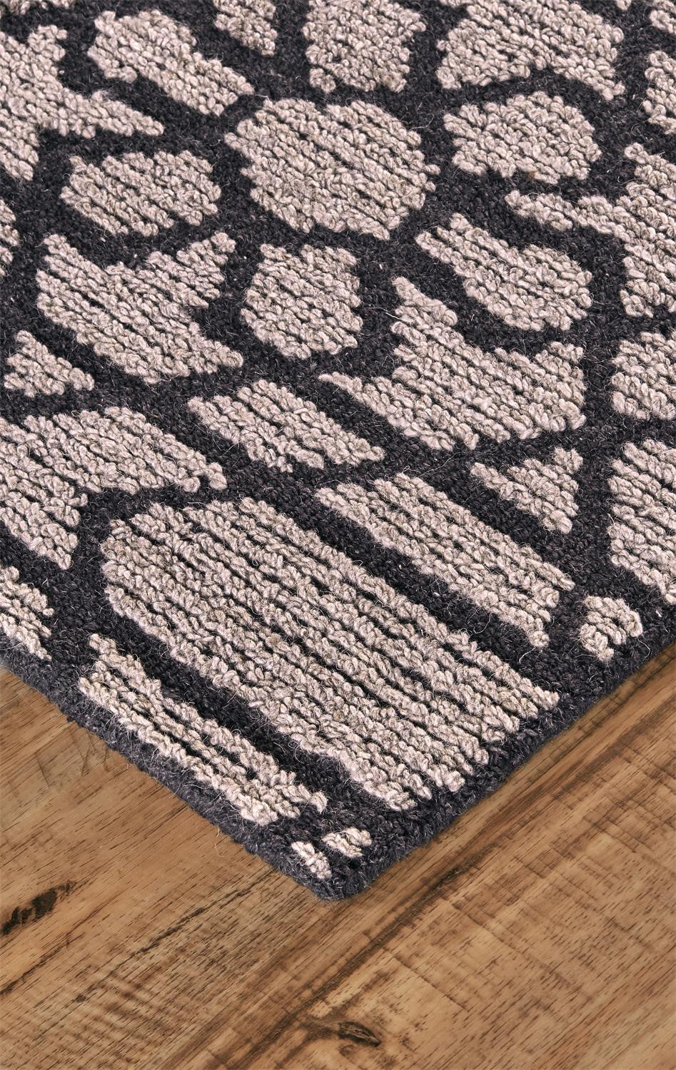 9 x 12 Black & Taupe Wool Paisley Hand Tufted Rug