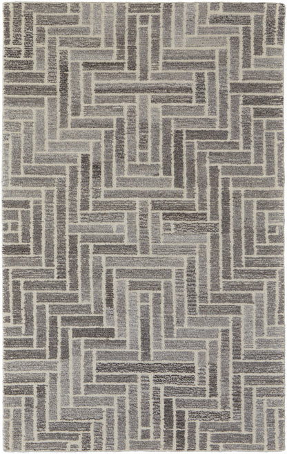 9 x 12 Tan & Gray Wool Geometric Hand Tufted Rug