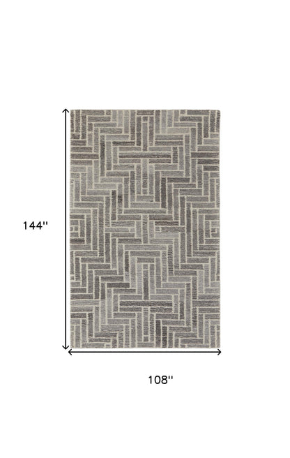 9 x 12 Tan & Gray Wool Geometric Hand Tufted Rug
