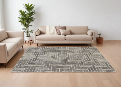 9 x 12 Tan & Gray Wool Geometric Hand Tufted Rug