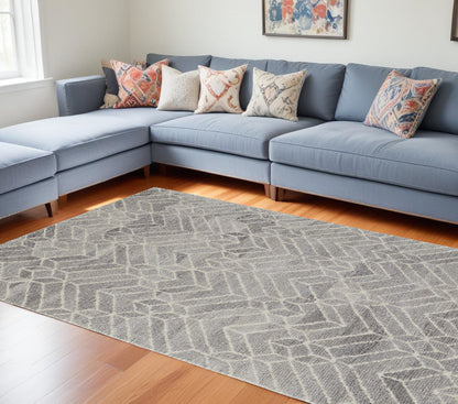 9 x 12 Gray & Ivory Wool Geometric Hand Tufted Rug
