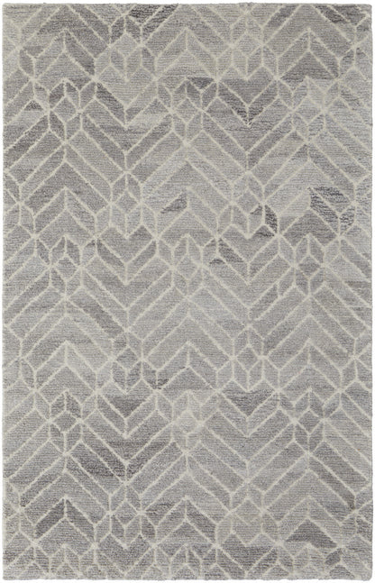 9 x 12 Gray & Ivory Wool Geometric Hand Tufted Rug