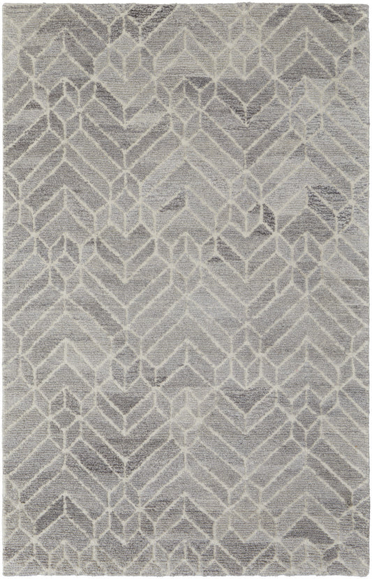 9 x 12 Gray & Ivory Wool Geometric Hand Tufted Rug