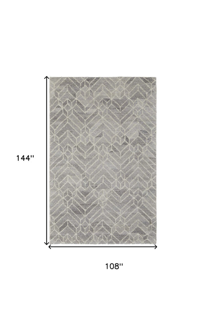 9 x 12 Gray & Ivory Wool Geometric Hand Tufted Rug