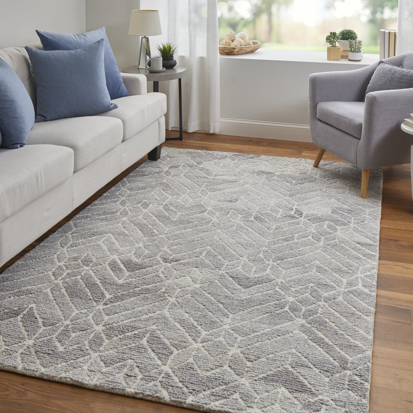 9 x 12 Gray & Ivory Wool Geometric Hand Tufted Rug