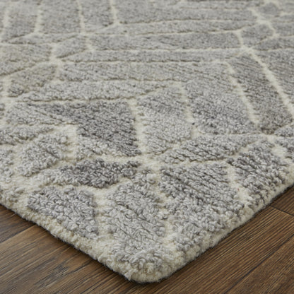 9 x 12 Gray & Ivory Wool Geometric Hand Tufted Rug
