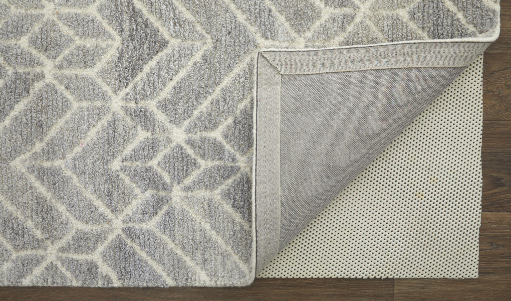 9 x 12 Gray & Ivory Wool Geometric Hand Tufted Rug