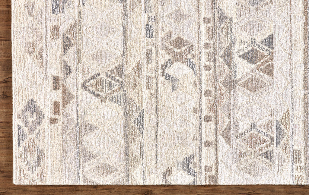 8 x 10 Beige Ivory & Gray Wool Geometric Hand Tufted Rug