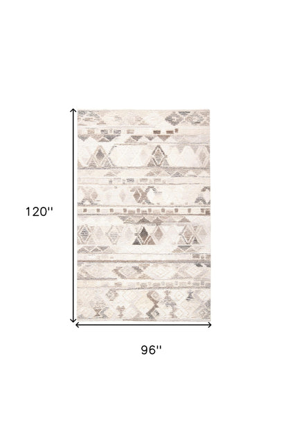 8 x 10 Beige Ivory & Gray Wool Geometric Hand Tufted Rug