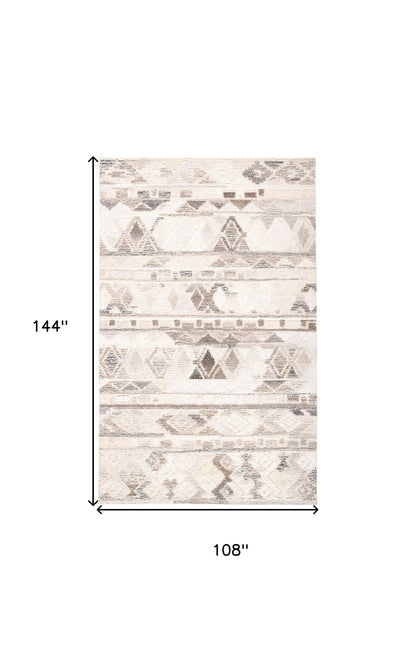 9 x 12 Beige Ivory & Gray Wool Geometric Hand Tufted Rug