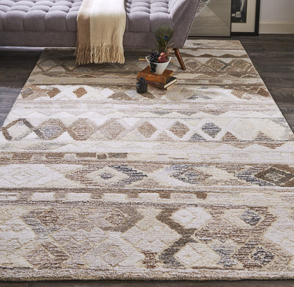 9 x 12 Beige Ivory & Gray Wool Geometric Hand Tufted Rug