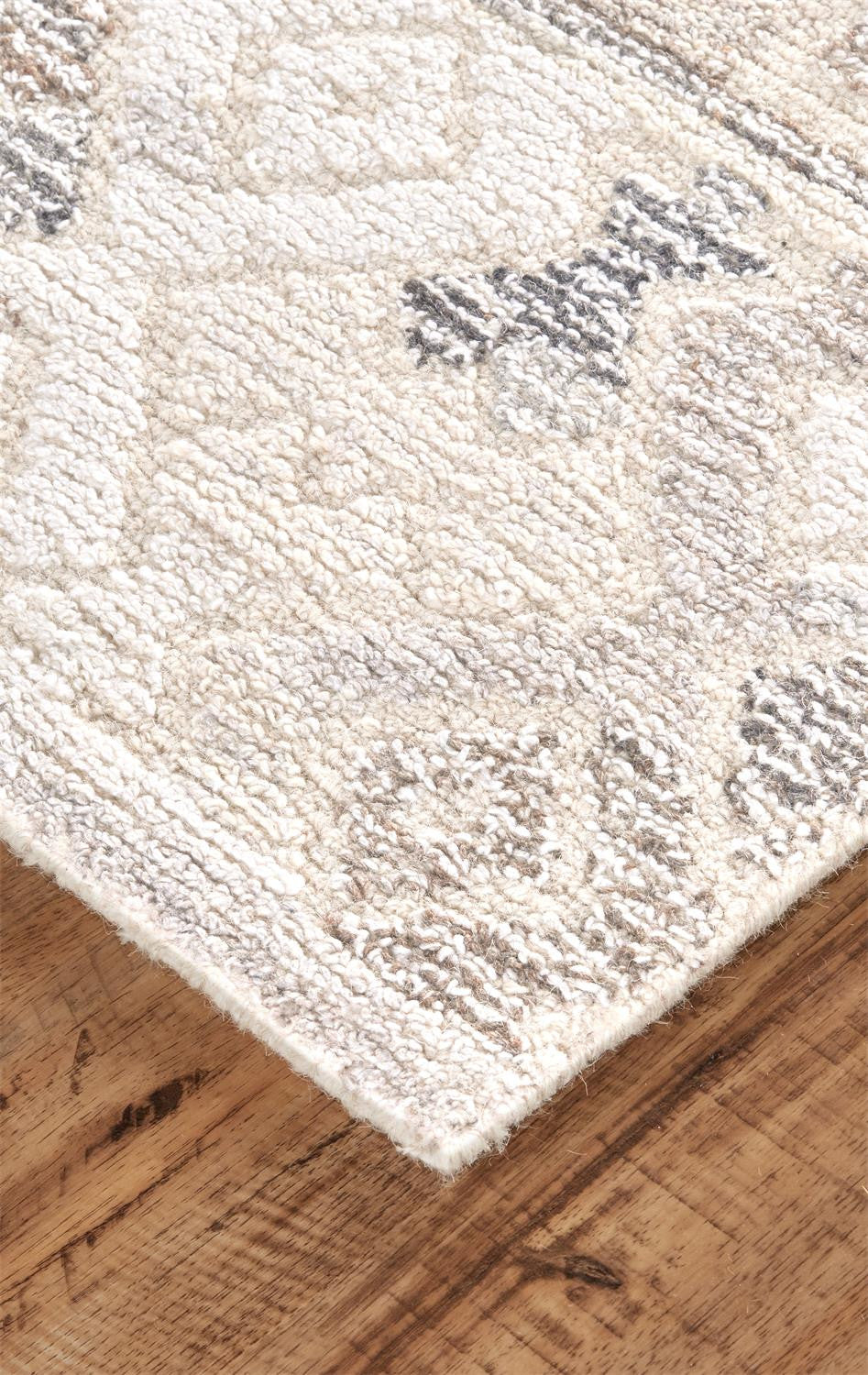 9 x 12 Beige Ivory & Gray Wool Geometric Hand Tufted Rug