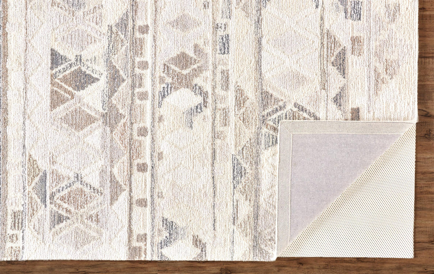 9 x 12 Beige Ivory & Gray Wool Geometric Hand Tufted Rug