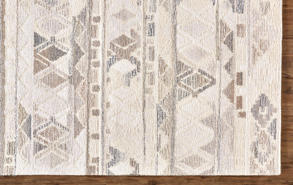9 x 12 Beige Ivory & Gray Wool Geometric Hand Tufted Rug