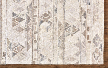 9 x 12 Beige Ivory & Gray Wool Geometric Hand Tufted Rug
