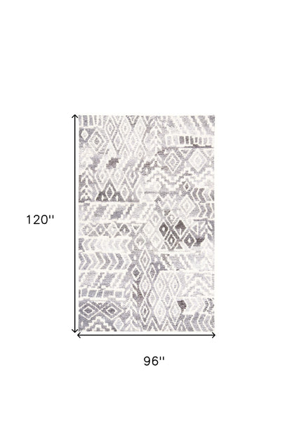 8 x 10 Gray & White Wool Geometric Hand Tufted Rug