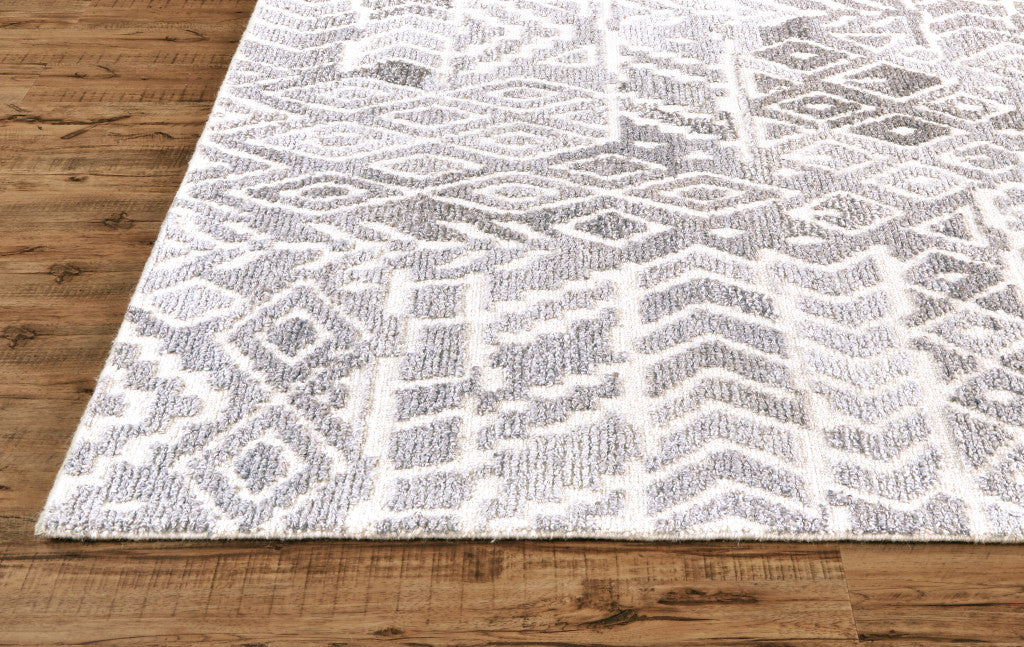 8 x 10 Gray & White Wool Geometric Hand Tufted Rug