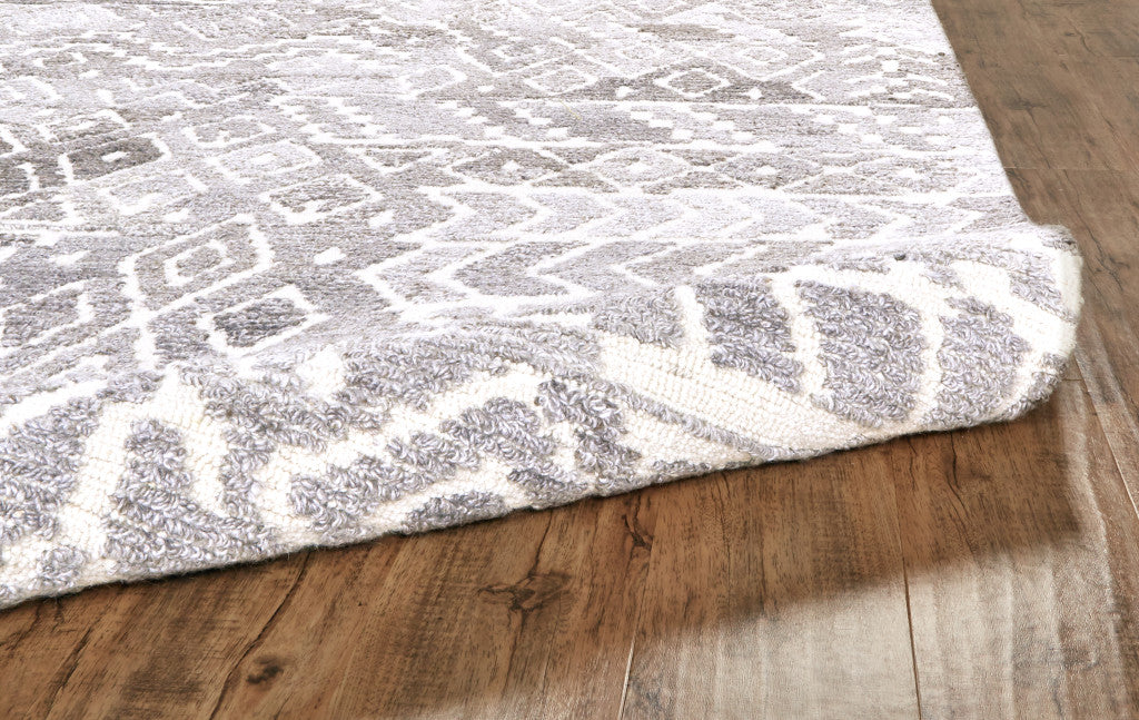 8 x 10 Gray & White Wool Geometric Hand Tufted Rug