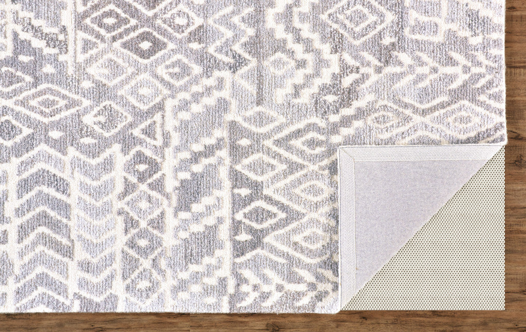 9 x 12 Gray & White Wool Geometric Hand Tufted Rug