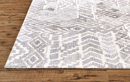 9 x 12 Gray & White Wool Geometric Hand Tufted Rug