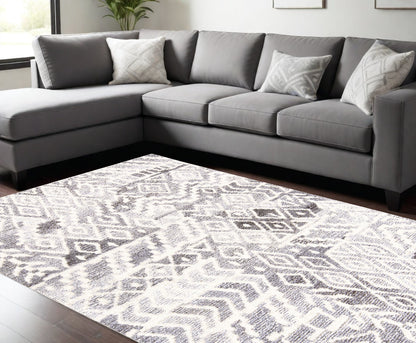 9 x 12 Gray & White Wool Geometric Hand Tufted Rug