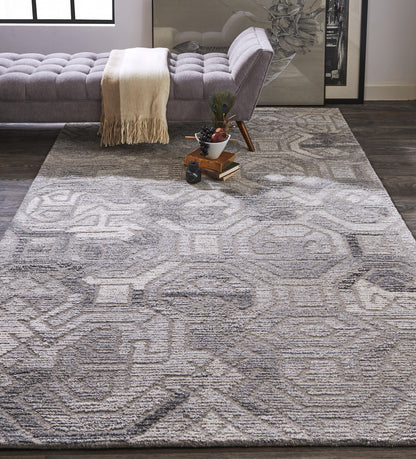9 x 12 Gray & Ivory Wool Hand Tufted Rug