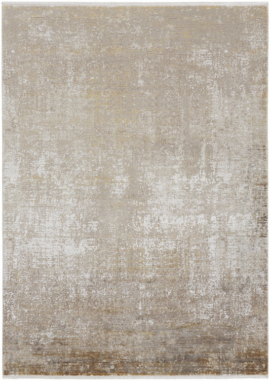 12 x 15 Taupe Ivory & Gold Rug With Fringe