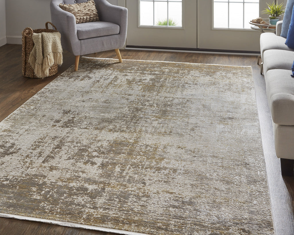 12 x 15 Taupe Ivory & Gold Rug With Fringe