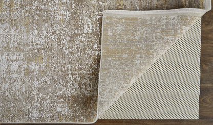 12 x 15 Taupe Ivory & Gold Rug With Fringe
