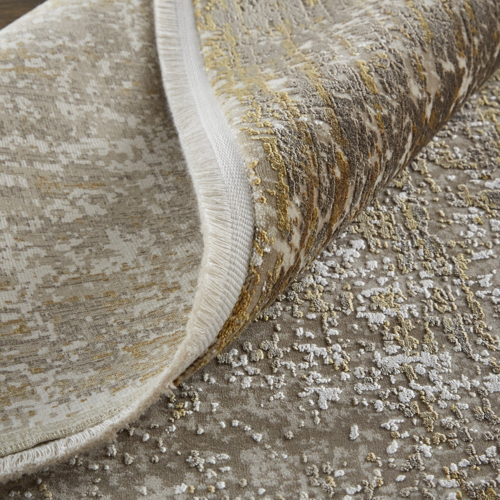 12 x 15 Taupe Ivory & Gold Rug With Fringe