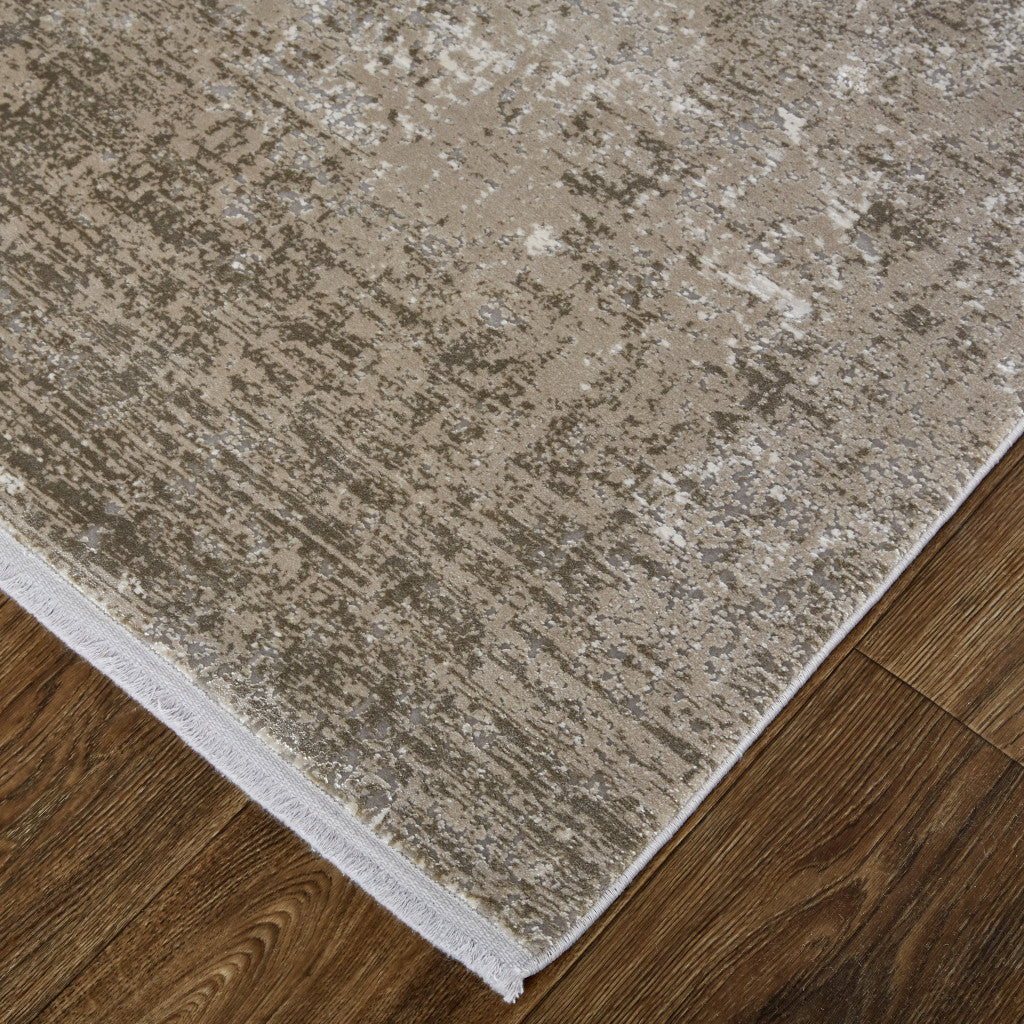 12 x 15 Tan Ivory & Gray Power Loom Distressed Rug With Fringe