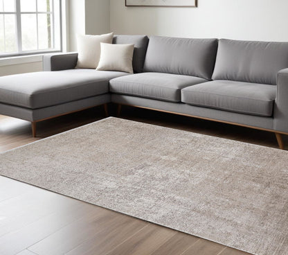 12 x 15 Tan Ivory & Gray Power Loom Distressed Rug With Fringe