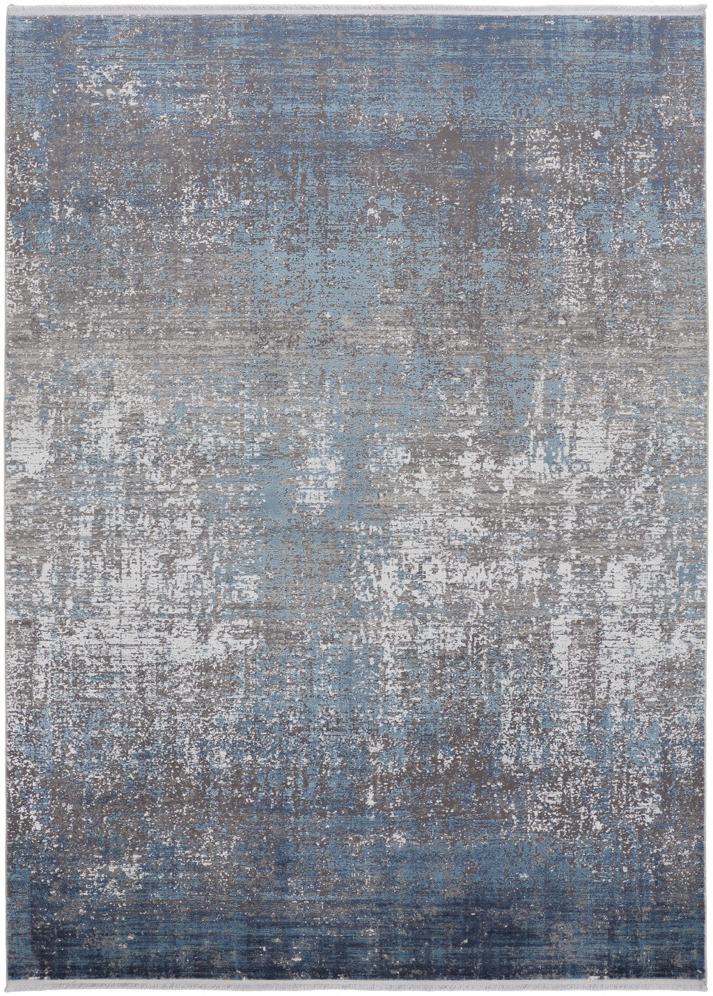 10 x 13 Blue Gray & Silver Power Loom Distressed Rug With Fringe