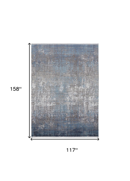 10 x 13 Blue Gray & Silver Power Loom Distressed Rug With Fringe