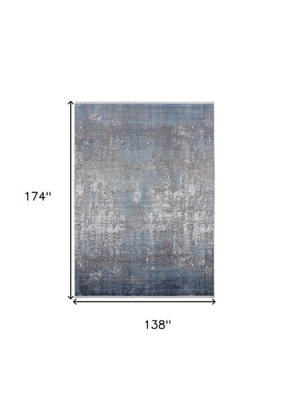 12 x 15 Blue Gray & Silver Power Loom Distressed Rug With Fringe