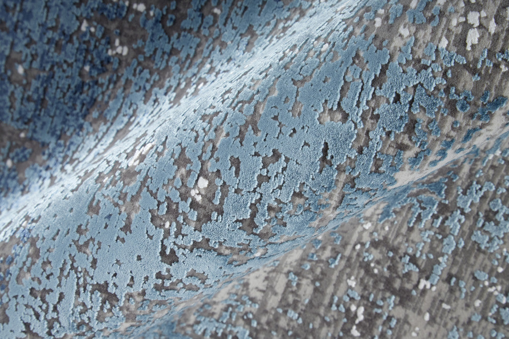12 x 15 Blue Gray & Silver Power Loom Distressed Rug With Fringe
