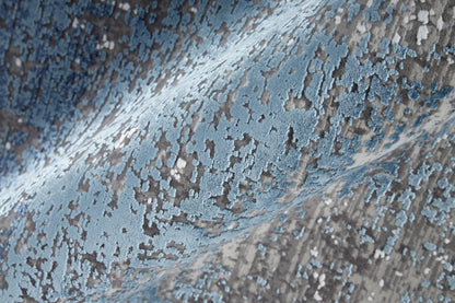 12 x 15 Blue Gray & Silver Power Loom Distressed Rug With Fringe