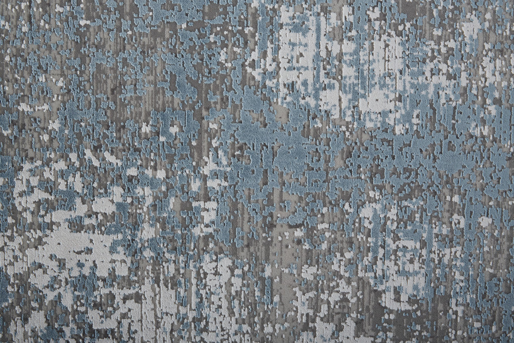 12 x 15 Blue Gray & Silver Power Loom Distressed Rug With Fringe