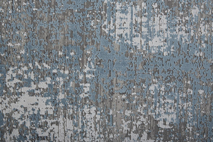 12 x 15 Blue Gray & Silver Power Loom Distressed Rug With Fringe