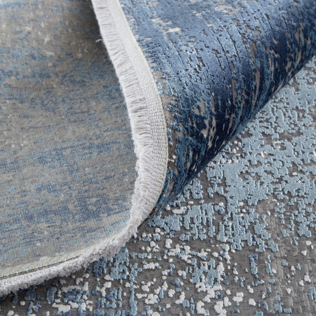 12 x 15 Blue Gray & Silver Power Loom Distressed Rug With Fringe