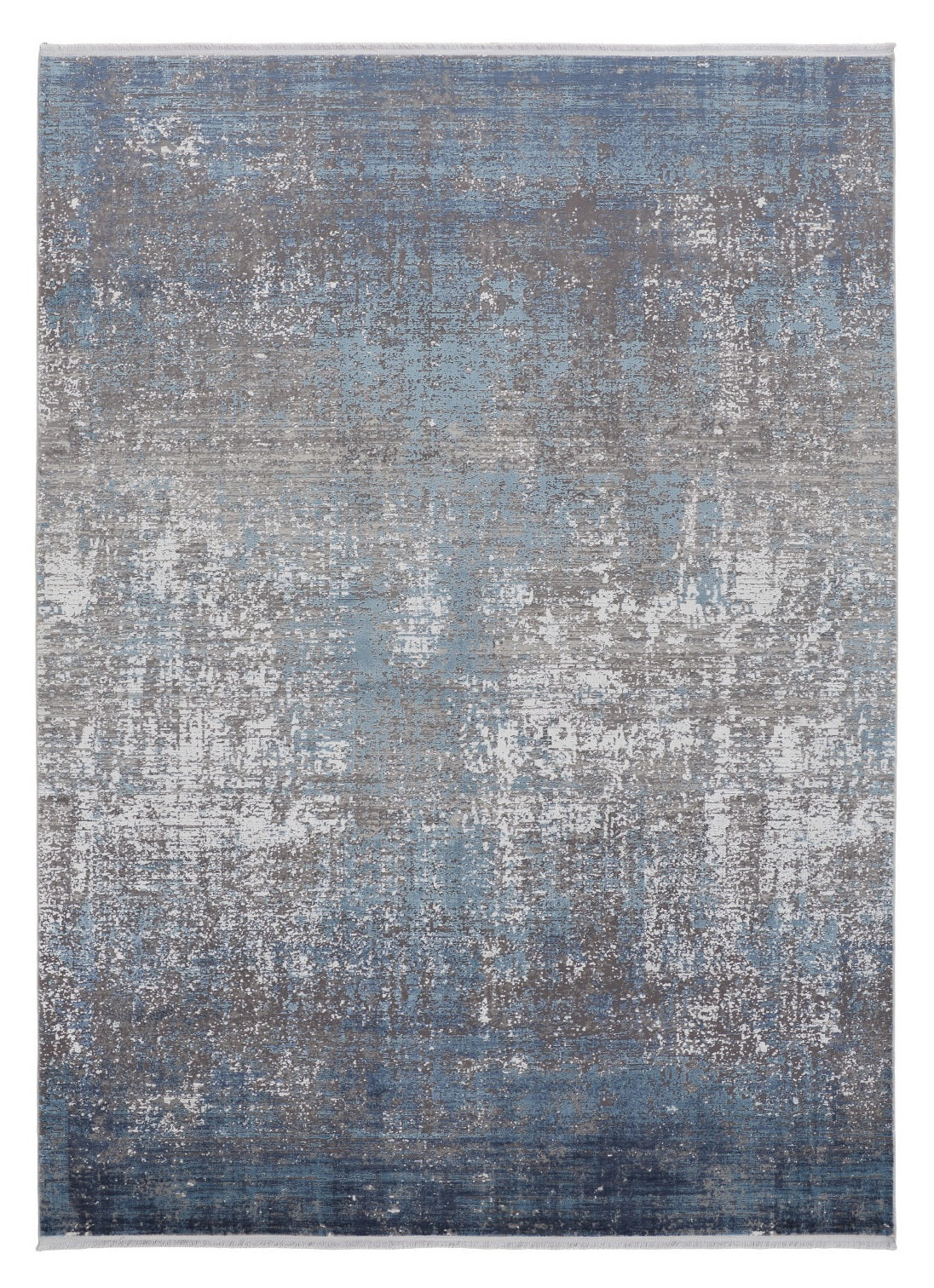 12 x 15 Blue Gray & Silver Power Loom Distressed Rug With Fringe