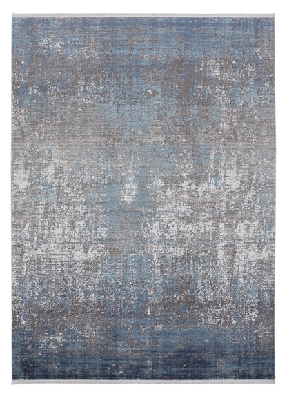 12 x 15 Blue Gray & Silver Power Loom Distressed Rug With Fringe