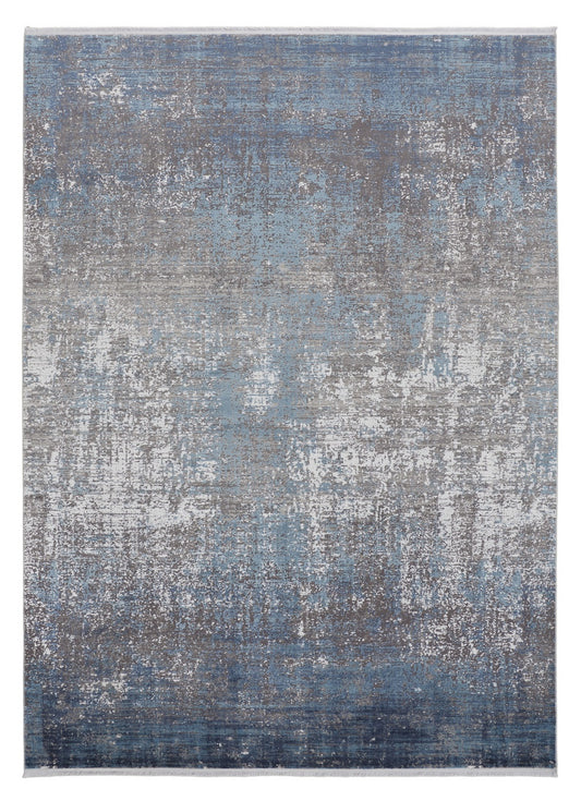 12 x 15 Blue Gray & Silver Power Loom Distressed Rug With Fringe
