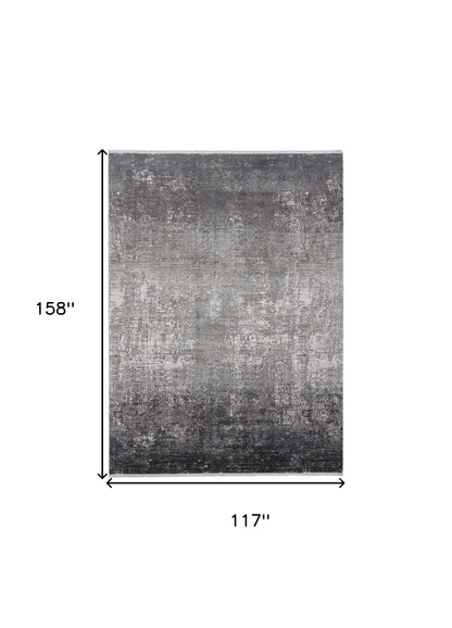 10 x 13 Gray Black & Silver Power Loom Distressed Rug With Fringe