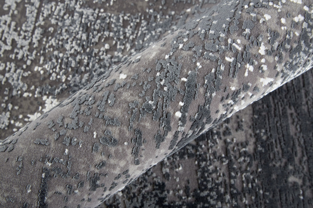 10 x 13 Gray Black & Silver Power Loom Distressed Rug With Fringe