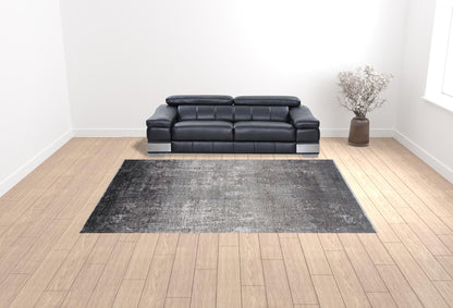 10 x 13 Gray Black & Silver Power Loom Distressed Rug With Fringe