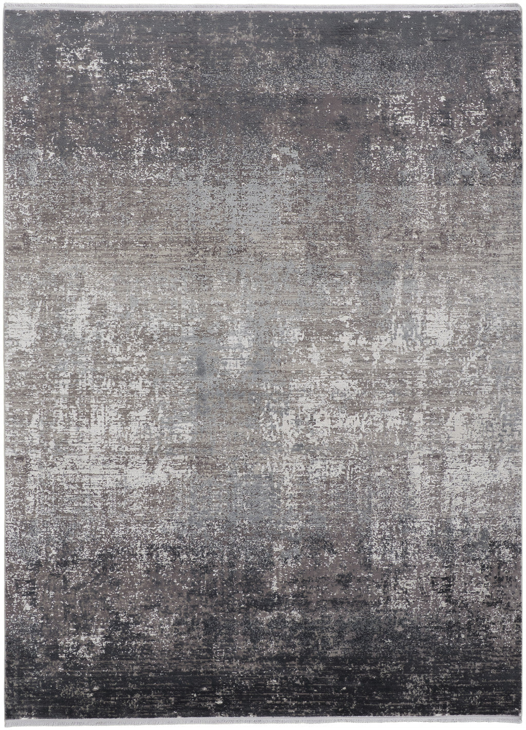 12 x 15 Gray & Black Power Loom Distressed Rug With Fringe