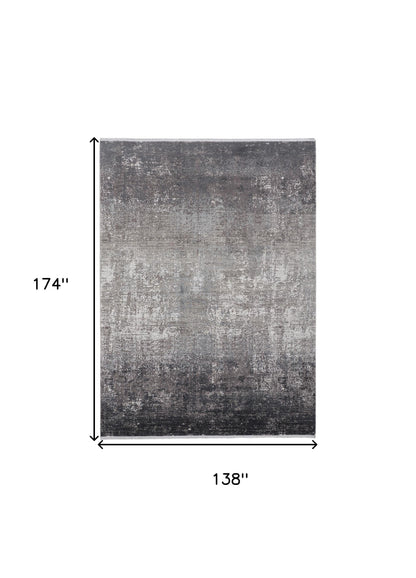 12 x 15 Gray & Black Power Loom Distressed Rug With Fringe